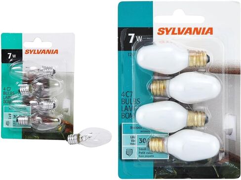 SYLVANIA Incandescent 7W C7 Night Light Bulb, E12 Candelabra Base, 40 Lumens, Clear Finish, 2850K, Warm White - 4 Pack (13545) in Saudi Arabia