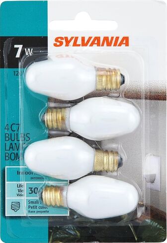 SYLVANIA Incandescent 7W C7 Night Light Bulb, E12 Candelabra Base, 40 Lumens, Clear Finish, 2850K, Warm White - 4 Pack (13545) in Saudi Arabia