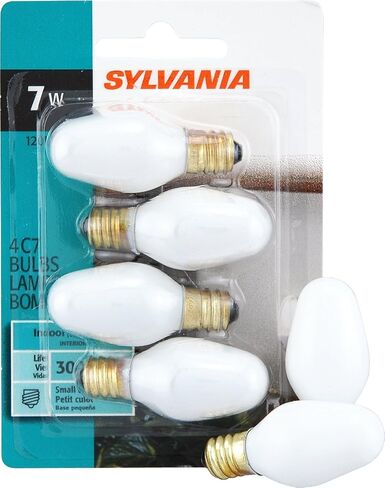 SYLVANIA Incandescent 7W C7 Night Light Bulb, E12 Candelabra Base, 40 Lumens, Clear Finish, 2850K, Warm White - 4 Pack (13545) in Saudi Arabia