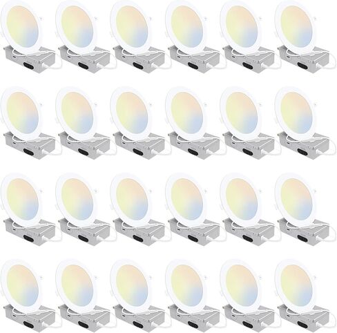 24 حزمة 5CCT إضاءة LED رفيعة للغاية 6 بوصة، إضاءة سفلية مع صندوق توصيل، 2700K/3000K/4000K/5000K/6500K قابلة للتحديد، 12W 110W Eqv، مصابيح ويفر قابلة للتعتيم، 1050LM ضوء غائر LED، ETL in Kuwait