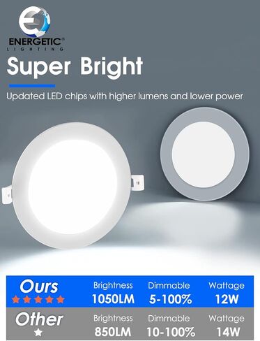 24 حزمة 5CCT إضاءة LED رفيعة للغاية 6 بوصة، إضاءة سفلية مع صندوق توصيل، 2700K/3000K/4000K/5000K/6500K قابلة للتحديد، 12W 110W Eqv، مصابيح ويفر قابلة للتعتيم، 1050LM ضوء غائر LED، ETL in Kuwait