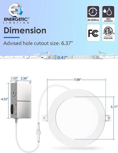 24 حزمة 5CCT إضاءة LED رفيعة للغاية 6 بوصة، إضاءة سفلية مع صندوق توصيل، 2700K/3000K/4000K/5000K/6500K قابلة للتحديد، 12W 110W Eqv، مصابيح ويفر قابلة للتعتيم، 1050LM ضوء غائر LED، ETL in Kuwait