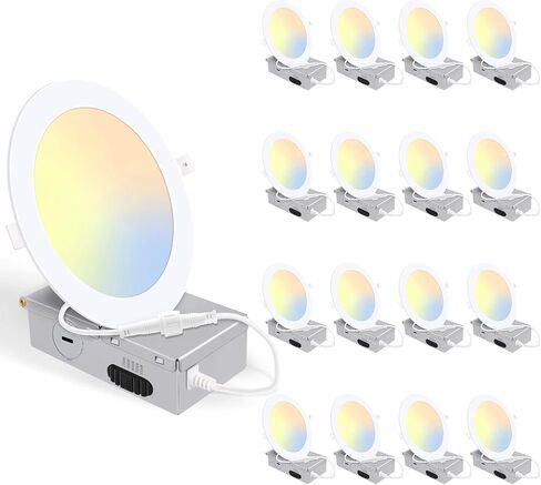 24 حزمة 5CCT إضاءة LED رفيعة للغاية 6 بوصة، إضاءة سفلية مع صندوق توصيل، 2700K/3000K/4000K/5000K/6500K قابلة للتحديد، 12W 110W Eqv، مصابيح ويفر قابلة للتعتيم، 1050LM ضوء غائر LED، ETL in Kuwait