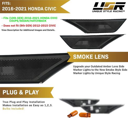 REVi MotorWerks DEPO Smoke Lens Front Bumper Side Marker Light Set + Amber Bulbs Included Compatible with 2016-2021 10th Gen Honda Civic 2D/4D/5D in Saudi Arabia