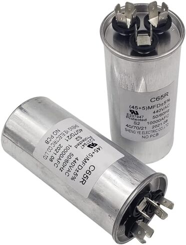QXParts C65R Capacitor 45+5 uF ±5% 440VAC 45/5 MFD 50/60 Hz Motor Round Dual Run for Air Conditioners, Dehumidifiers, Washing Machines, Dishwashers C22.2NO.190 E237947 in Saudi Arabia