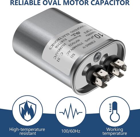 10 MFD مكثف 10 فائق التوهج ± 6% 370/440 VAC CBB65B مكثف دائري مزدوج التشغيل، مكثف تشغيل المحرك مدرج في قائمة UL لمكيف الهواء بمضخة حرارية باردة ومكثف محرك المروحة in Kuwait