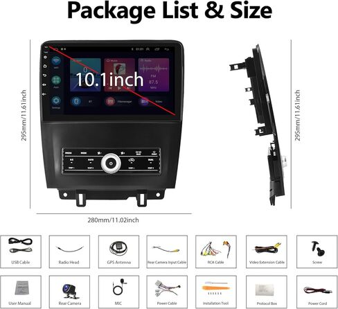 2+64G Android Car Stereo for Ford Mustang 2010-2014 with Apple Carplay Android Auto Mirror Link 10.1 inch Touch Screen FM RDS HiFi Bluetooth WiFi GPS+Camera&MIC in Kuwait