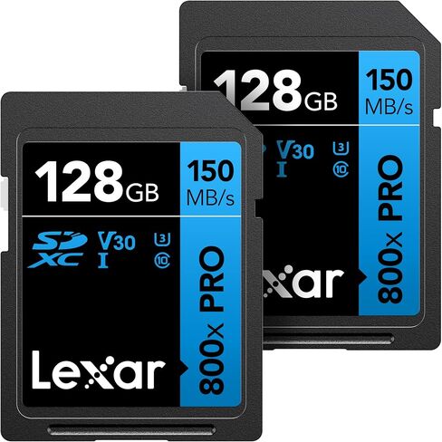 Lexar 128GB 2-Pack 800x PRO SD Memory Card, 150MB/s Read, 4K, V30, UHS-I | Ideal for Point-n-Shoot, Mid-Range DSLR Cameras, HD Camcorders, Temperature/Shock/Vibration/X-ray Proof, LSD0800P128G-B2NNU in Kuwait
