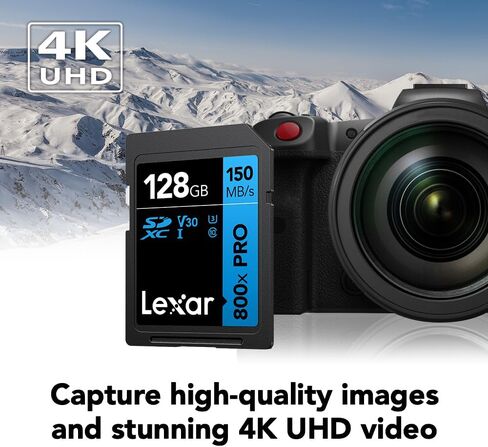 Lexar 128GB 2-Pack 800x PRO SD Memory Card, 150MB/s Read, 4K, V30, UHS-I | Ideal for Point-n-Shoot, Mid-Range DSLR Cameras, HD Camcorders, Temperature/Shock/Vibration/X-ray Proof, LSD0800P128G-B2NNU in Kuwait
