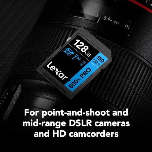 Lexar 128GB 2-Pack 800x PRO SD Memory Card, 150MB/s Read, 4K, V30, UHS-I | Ideal for Point-n-Shoot, Mid-Range DSLR Cameras, HD Camcorders, Temperature/Shock/Vibration/X-ray Proof, LSD0800P128G-B2NNU in Kuwait