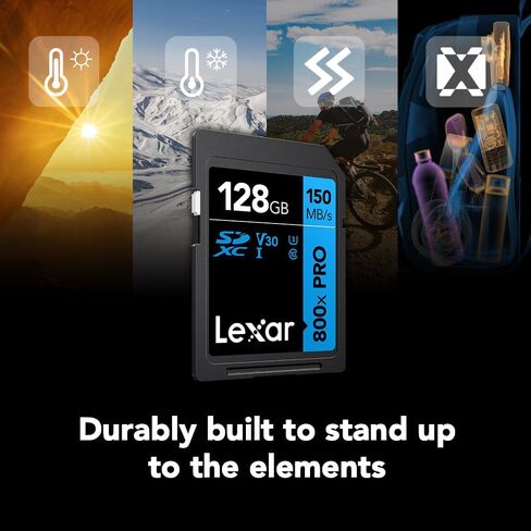 Lexar 128GB 2-Pack 800x PRO SD Memory Card, 150MB/s Read, 4K, V30, UHS-I | Ideal for Point-n-Shoot, Mid-Range DSLR Cameras, HD Camcorders, Temperature/Shock/Vibration/X-ray Proof, LSD0800P128G-B2NNU in Kuwait