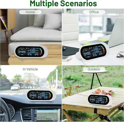 جهاز كشف جودة الهواء CO2 مراقب داخلي 5 في 1 جهاز قياس جودة الهواء الذكي كاشف ثاني أكسيد الكربون المحمول CO2/TVOC/HCHO إنذار صغير لاختبار جودة الهواء للمنزل/السفر/المكتب/المدرسة/السيارة in Kuwait