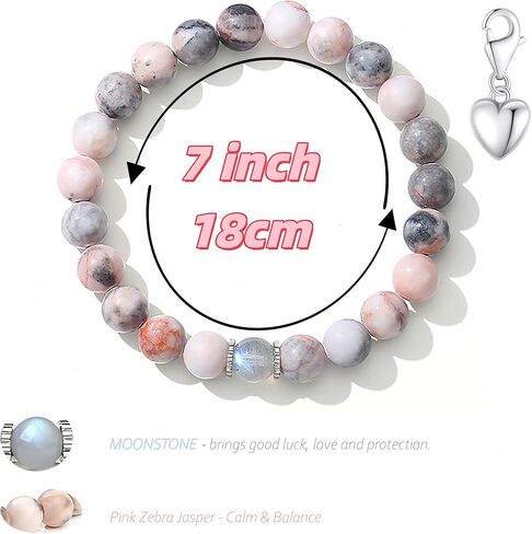 𝐆𝐢𝐟𝐭 𝐟𝐨𝐫 𝐃𝐚𝐮𝐠𝐡𝐭𝐞𝐫 Infinity Heart Moonstone Bracelet with Pink Zebra Jasper Handmade Birthday Gifts from Mom Dad Grandma in Gift Box Daughter Bracelets in Saudi Arabia