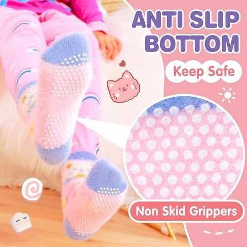 جوارب ANTSANG للأطفال والبنات الصغار ذات مقابض غامضة مع مقابض غير قابلة للانزلاق جوارب مريحة منفوشة دافئة من القطيفة 6 أزواج in Kuwait