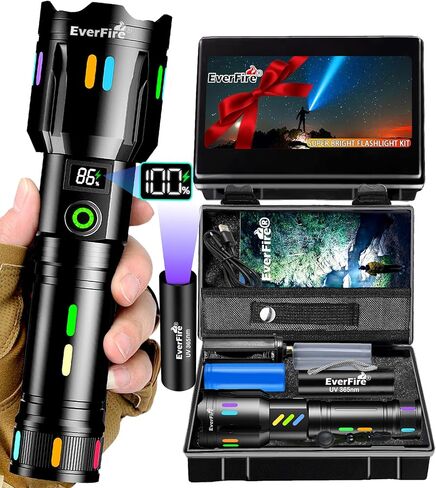 مصباح يدوي LED، مصابيح كاشفة قابلة لإعادة الشحن لومن عالي السطوع 990000 لومن، 5 أوضاع ضوء فلاش تكتيكي قوي IPX7 مقاوم للماء تركيز زوومابلي للتخييم في حالات الطوارئ ومعدات المشي لمسافات طويلة الأساسية وصيد الأسماك في المنزل in Kuwait