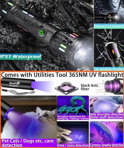 مصباح يدوي LED، مصابيح كاشفة قابلة لإعادة الشحن لومن عالي السطوع 990000 لومن، 5 أوضاع ضوء فلاش تكتيكي قوي IPX7 مقاوم للماء تركيز زوومابلي للتخييم في حالات الطوارئ ومعدات المشي لمسافات طويلة الأساسية وصيد الأسماك في المنزل in Kuwait