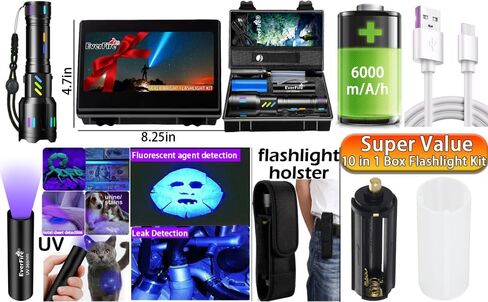 مصباح يدوي LED، مصابيح كاشفة قابلة لإعادة الشحن لومن عالي السطوع 990000 لومن، 5 أوضاع ضوء فلاش تكتيكي قوي IPX7 مقاوم للماء تركيز زوومابلي للتخييم في حالات الطوارئ ومعدات المشي لمسافات طويلة الأساسية وصيد الأسماك في المنزل in Kuwait