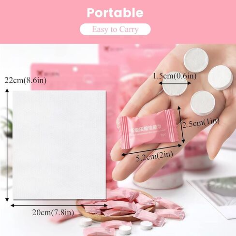 50 Pieces Compressed Towels Tablets, Portable Disposable Cotton Hypoallergenic Dehydrated Expandable Compressed Face Towels Travel Washcloths Coin Tissues for Home Beauty and Outdoors Hiking Camping in Saudi Arabia