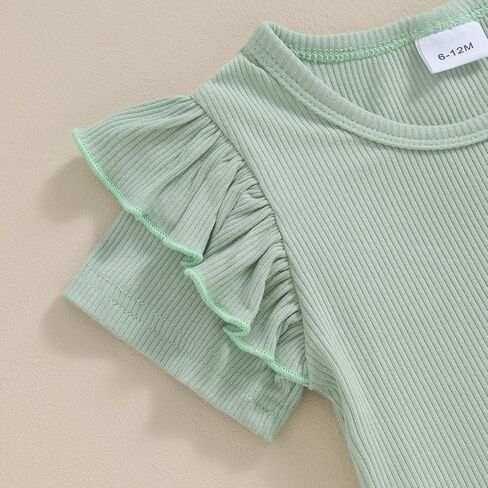 PUHHAPIEY Toddler Girl Clothes Summer Outfits Solid Plain Rib Ruffle Short Sleeve T-Shirt Tee Tops Shorts 2T 3T 4T Clothing in Saudi Arabia