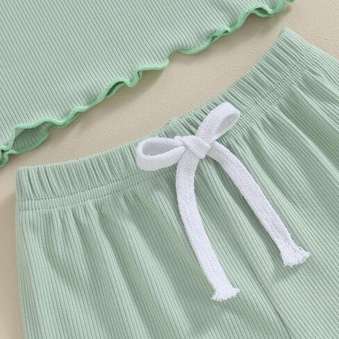 PUHHAPIEY Toddler Girl Clothes Summer Outfits Solid Plain Rib Ruffle Short Sleeve T-Shirt Tee Tops Shorts 2T 3T 4T Clothing in Saudi Arabia