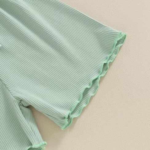 PUHHAPIEY Toddler Girl Clothes Summer Outfits Solid Plain Rib Ruffle Short Sleeve T-Shirt Tee Tops Shorts 2T 3T 4T Clothing in Saudi Arabia