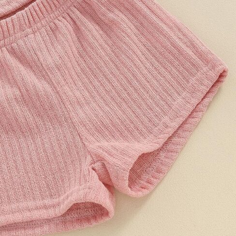 PUHHAPIEY Toddler Girl Clothes Summer Outfits Solid Plain Rib Ruffle Short Sleeve T-Shirt Tee Tops Shorts 2T 3T 4T Clothing in Saudi Arabia