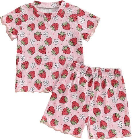 PUHHAPIEY Toddler Girl Clothes Summer Outfits Solid Plain Rib Ruffle Short Sleeve T-Shirt Tee Tops Shorts 2T 3T 4T Clothing in Saudi Arabia