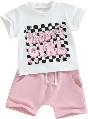Hnyenmcko Toddler Baby Girl Boy Summer Outfits Short Sleeve Letter Print T Shirt Shorts Sets 2Pcs Cute Baby Clothes in Kuwait
