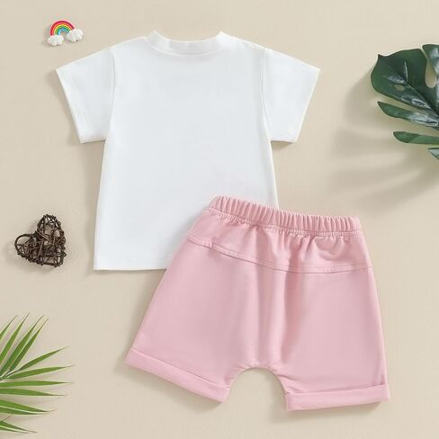 Hnyenmcko Toddler Baby Girl Boy Summer Outfits Short Sleeve Letter Print T Shirt Shorts Sets 2Pcs Cute Baby Clothes in Kuwait