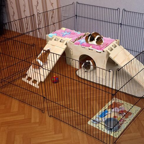 Nobgum 2 PCS Guinea Pig Hideout, Wooden Guinea Pig House with Stairs and Mats, Safe and Durable Guinea Pig Castle for Chinchilla Rat Hamster Bunny＆Small Animal in Kuwait