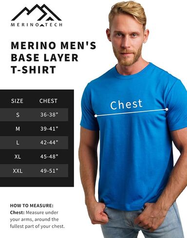 Merino.tech مجموعة رجالية من صوف ميرينو بطبقة أساسية - ملابس داخلية حرارية خفيفة الوزن من صوف ميرينو للرجال، تي شيرت، الجزء السفلي + جوارب صوفية in Saudi Arabia