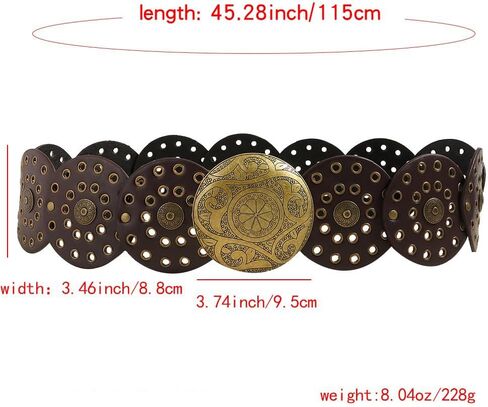 Concho Belts for Women Western Style, Vintage Wide Leather Belt, Circle Whippy Concho Belts, Boho Moroccan Belt Black in Saudi Arabia