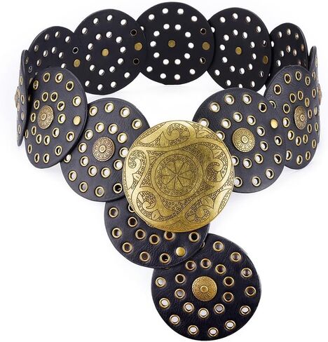 Concho Belts for Women Western Style, Vintage Wide Leather Belt, Circle Whippy Concho Belts, Boho Moroccan Belt Black in Saudi Arabia