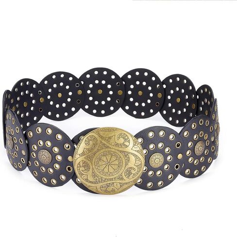 Concho Belts for Women Western Style, Vintage Wide Leather Belt, Circle Whippy Concho Belts, Boho Moroccan Belt Black in Saudi Arabia