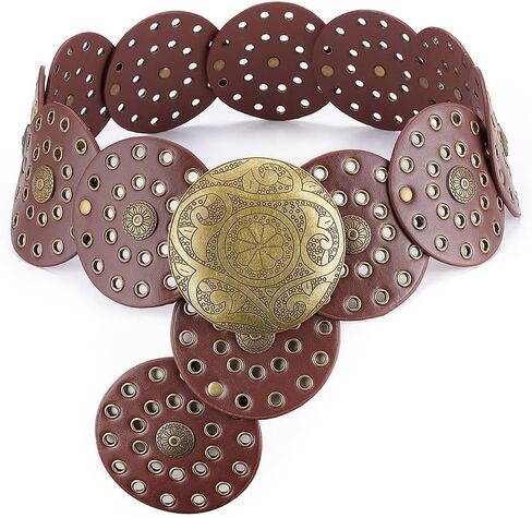 Concho Belts for Women Western Style, Vintage Wide Leather Belt, Circle Whippy Concho Belts, Boho Moroccan Belt Black in Saudi Arabia