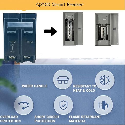 قاطع الدائرة Q2100، 2 قطب 100 أمبير - 120/240 فولت، بديل لقاطع الدائرة الكهربائية Siemens Q2100، مناسب لنوع Siemens EQ. مراكز التحميل من سلسلة EQL وSEQ EQG وPL وES، وقاطع توصيل، وضمان لمدة 5 سنوات in Kuwait