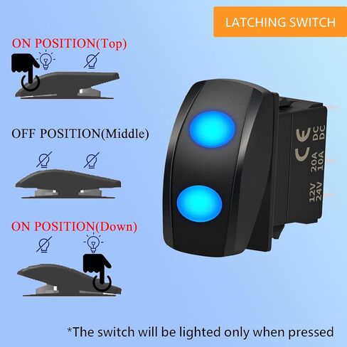 3 Way Latching Rocker Switch DPDT UTV Maintained Toggle Switch Dual Lens Blue Led 7P ON-Off-ON 12V 24V Marine Rocker Switch for Winch Pump Switch for Cars Trucks Caravans Boats RV SUV ATV UTV in Saudi Arabia