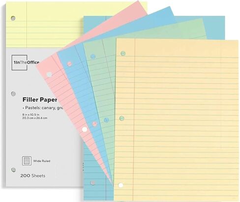 1InTheOffice Wide Filler Paper, Loose Leaf Binder Paper, Pastel, 8"W x 10.5"H, 300/Pack in Saudi Arabia