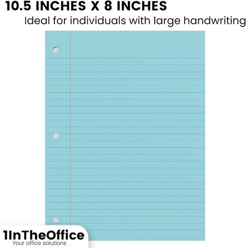 1InTheOffice Wide Filler Paper, Loose Leaf Binder Paper, Pastel, 8"W x 10.5"H, 300/Pack in Saudi Arabia