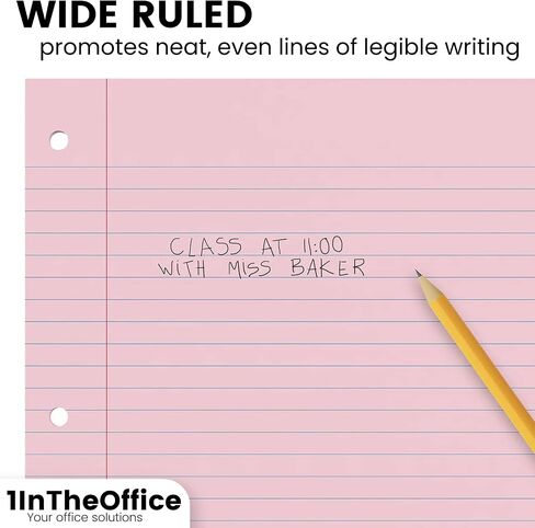 1InTheOffice Wide Filler Paper, Loose Leaf Binder Paper, Pastel, 8"W x 10.5"H, 300/Pack in Saudi Arabia