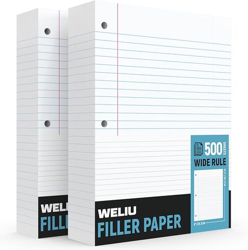 ورق دفتر فضفاض مقاس 8 × 10.5 بوصة لـ 3 مجلدات حلقية، عبوتين من ورق حشو مسطر واسع 3 فتحات، ورق كتابة للمنزل والمكتب والمدرسة والكلية (500 ورقة/حزمة، 80 جرامًا للمتر المربع) in Kuwait