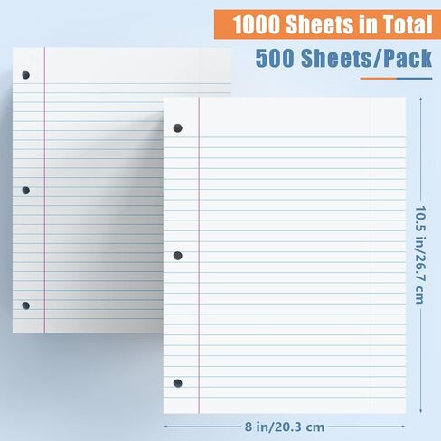 ورق دفتر فضفاض مقاس 8 × 10.5 بوصة لـ 3 مجلدات حلقية، عبوتين من ورق حشو مسطر واسع 3 فتحات، ورق كتابة للمنزل والمكتب والمدرسة والكلية (500 ورقة/حزمة، 80 جرامًا للمتر المربع) in Kuwait