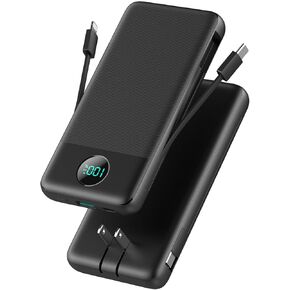 شاحن محمول USB C باور بانك مع 2 كابلات مدمجة ومقبس حائط تيار متردد، حزمة بطارية محمولة 13800 مللي أمبير في الساعة شحن سريع وشاشة LED مدمجة عالمية متوافقة مع iPhone 17/16 وGalaxy S23 والأجهزة اللوحية وغيرها in Kuwait