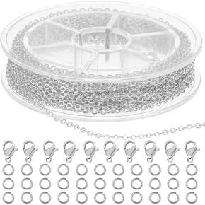 9.8 قدم سلسلة من الفولاذ المقاوم للصدأ لصنع المجوهرات ، وسلاسل الكبلات ارتباط القلادة الفضية مع 10 مشابك جراد البحر و 30 حلقات القفزة المفتوحة ، و Sarm Sudclet for Men Women Craft Craft - 1.5mm - in Kuwait