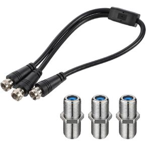 Coaxial Splitter, F-Type Rg6 Cable Splitter 3 Way Internet and TV 75ohm Splitters Combiner F Male to F Dual Male Cable 30cm (12 Inches) Y-Type (with F-Type Female Adapter 3PCS) in Saudi Arabia