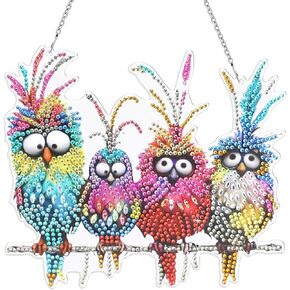 MUNORIAY Diamond Art Hanging Kit: Diamond Painting Art Kit for Adults - 5D DIY Special Shaped Rhinestone Double Sided Four Birds Hanging Ornament for Handicraft Lovers Home Garden Decor in Saudi Arabia