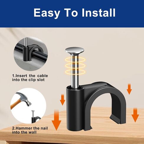 100Pcs Black Cable Clips, 8mm Nail-in Wire Clips for Coax/Ethernet/Speaker Cords – Cable Organizer in Saudi Arabia