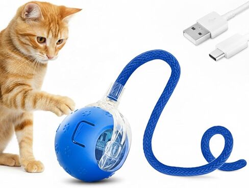لعبة لعبة Cat & Dog التلقائية ، لعبة الحيوانات الأليفة المنشطة بالحركة مع مصابيح LED وأصوات الطيور ، لعبة المتداول القابلة لإعادة الشحن للقطط الداخلية ، القطط والكلاب الصغيرة ، لعبة الإثراء الذكية ، الأزرق in Kuwait