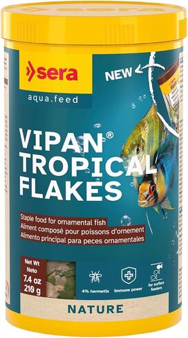 Sera vipan Nature Flake 0.8oz | طعام أساسي مميز للأسماك الزينة | وجبة الحشرات وتأثير ما قبل الحمل | خالية من الأصباغ والمواد الحافظة | مثالي لمغذيات السطح in Kuwait