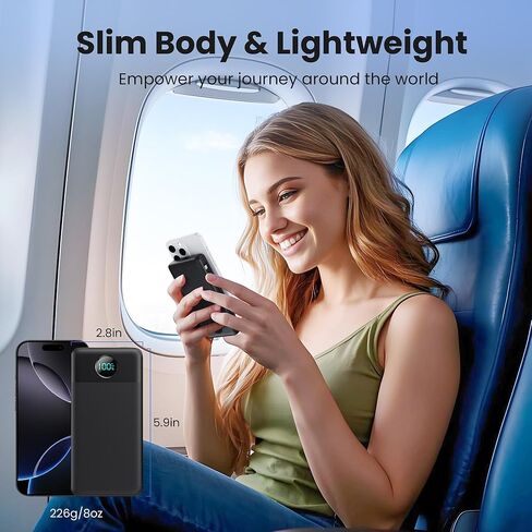 شاحن محمول USB C باور بانك مع 2 كابلات مدمجة ومقبس حائط تيار متردد، حزمة بطارية محمولة 13800 مللي أمبير في الساعة شحن سريع وشاشة LED مدمجة عالمية متوافقة مع iPhone 17/16 وGalaxy S23 والأجهزة اللوحية وغيرها in Kuwait